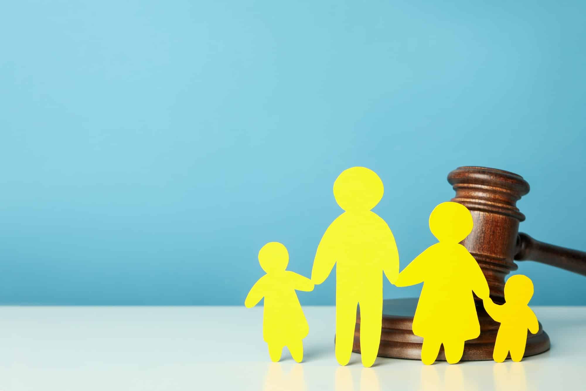 Family law concept on white table against blue background